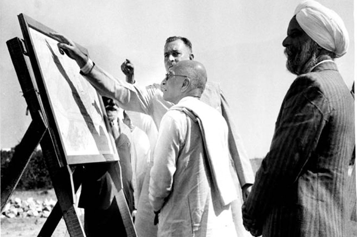 Odisha Prime Minister, Dr H.K Mahatab with Dr C Rajgopalchari showing Bhubaneswar Construction Map on his visit to Bhubaneswar in 1947 