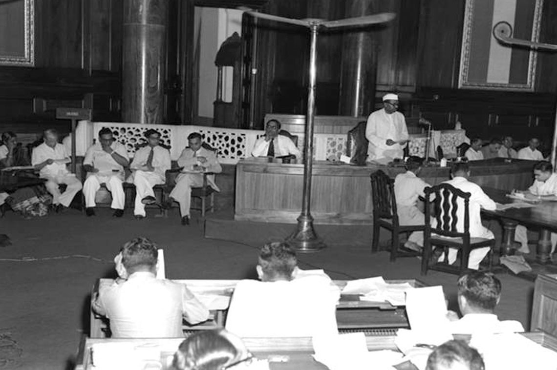  Dr H.K Mahtab (third from left) in standing committee at the first session at Rajya Sabha.