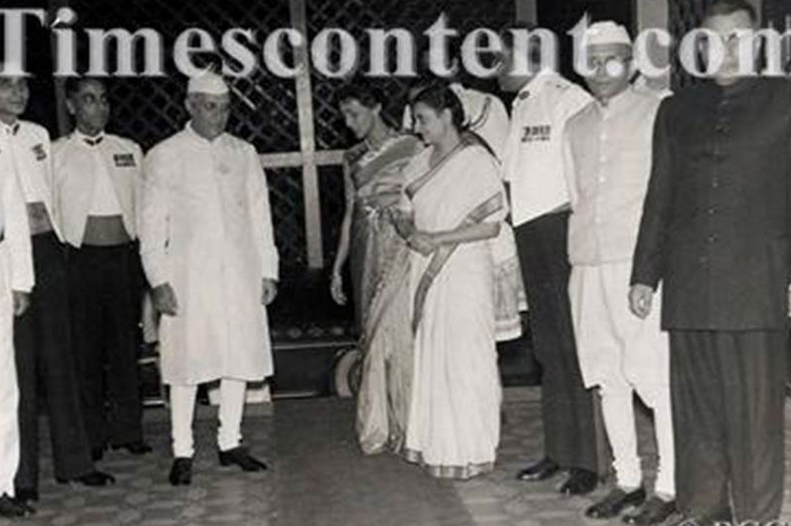 Governor of Bombay Dr Harekrushna Mahtab, Chief Minister Morarji Desai, Lt Gen K S Thimayya, Brig Moti Sagar and Maj Gen Ardesher greet Prime Minister Pandit Jawaharlal Nehru (left) at a party hosted by Lt Gen K S Thimayya, GOC-in-C Southern Command, at Poona on August 03, 1956. 